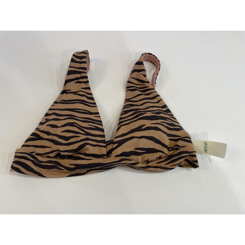 NEW! Aerie Small Triangle‎ Bikini Bra top Zebra Print brown Swim Coquette Twee